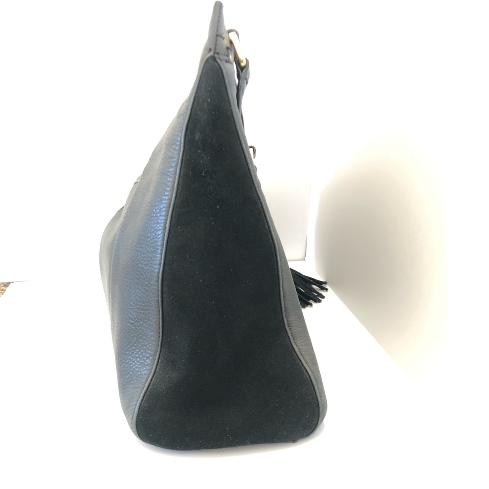 Margot black leather and suede shoulder bag with tassel and gold hardware - Picture 5 of 14